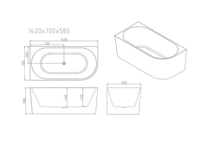 Nova Ultra-Thin Corner Bathtub - Gloss White 1400mm, 1500mm, 1700mm