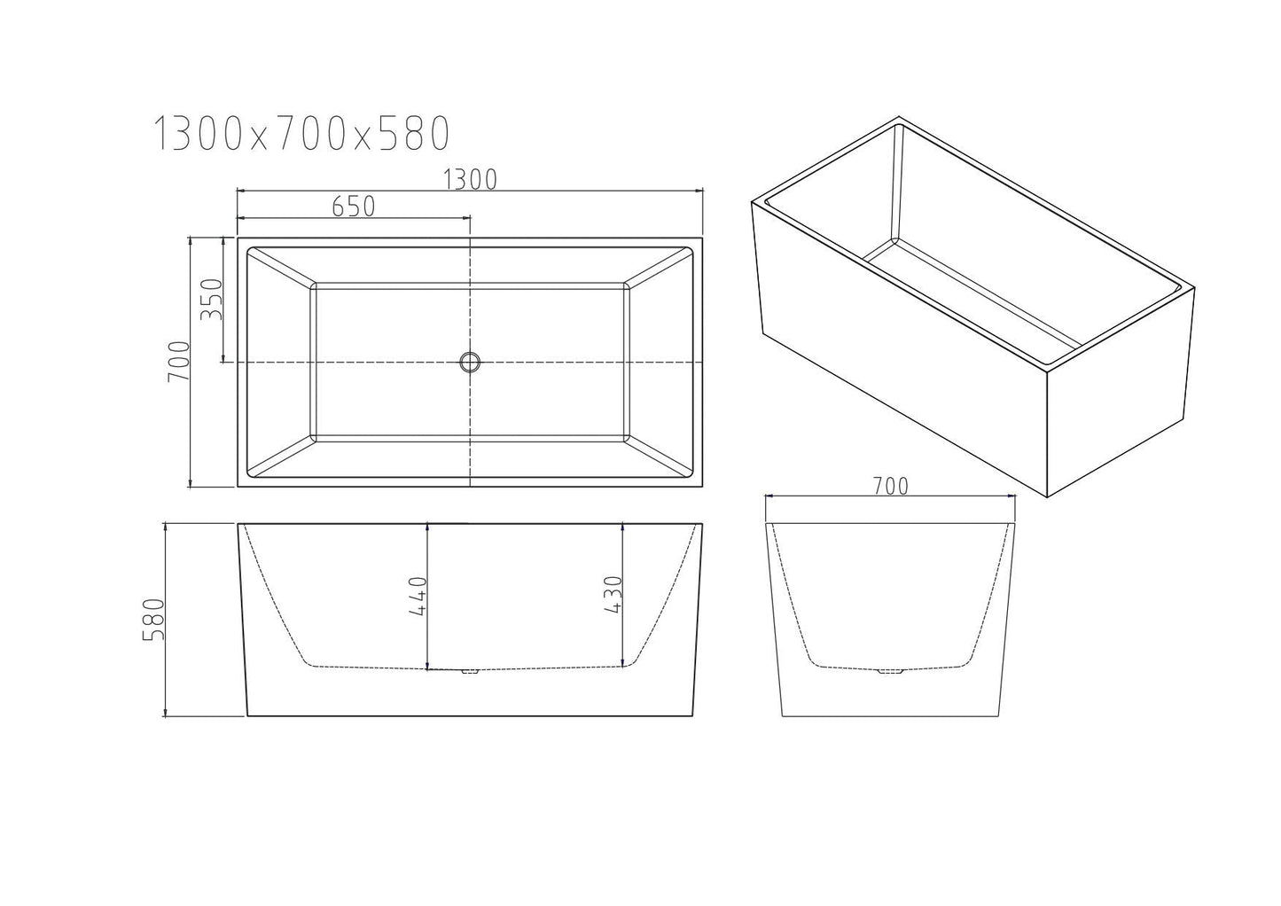 Orta Multi-Fit Freestanding Bathtub - Gloss White 1300mm, 1400mm, 1500mm, 1700mm