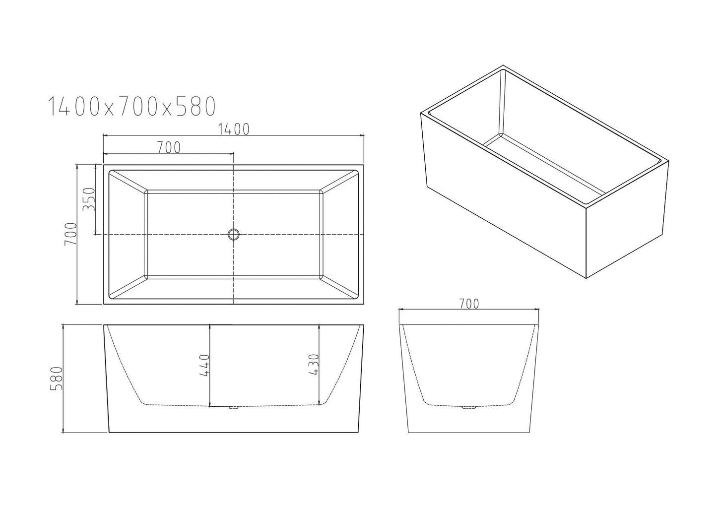 Orta Multi-Fit Freestanding Bathtub - Gloss White 1300mm, 1400mm, 1500mm, 1700mm