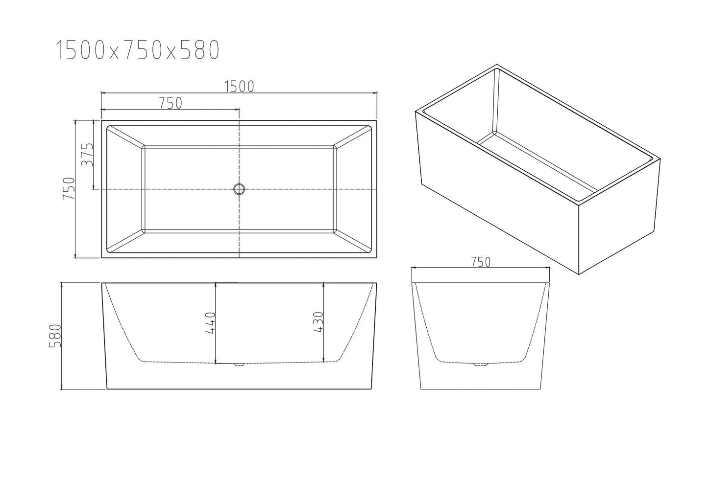 Orta Multi-Fit Freestanding Bathtub - Gloss White 1300mm, 1400mm, 1500mm, 1700mm