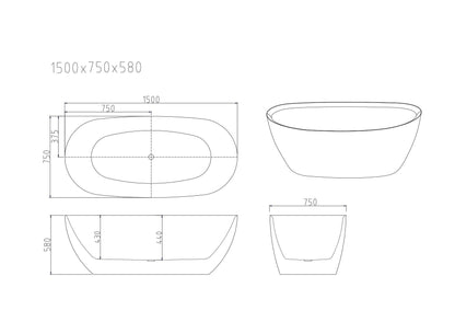 Pilato Freestanding Bathtub - Gloss White & Matt White 1500mm, 1700mm
