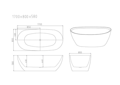 Pilato Freestanding Bathtub - Gloss White & Matt White 1500mm, 1700mm