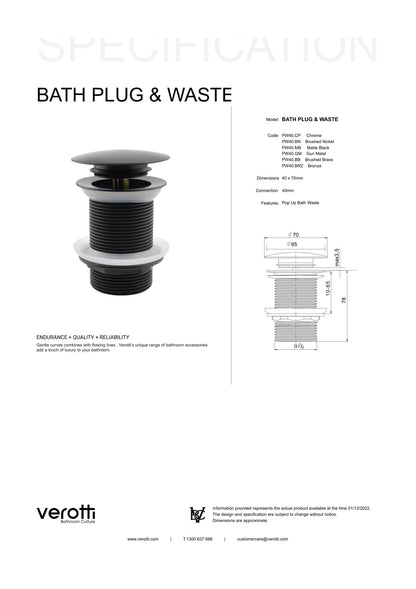 Pop Up Bath Waste 40mm Connection