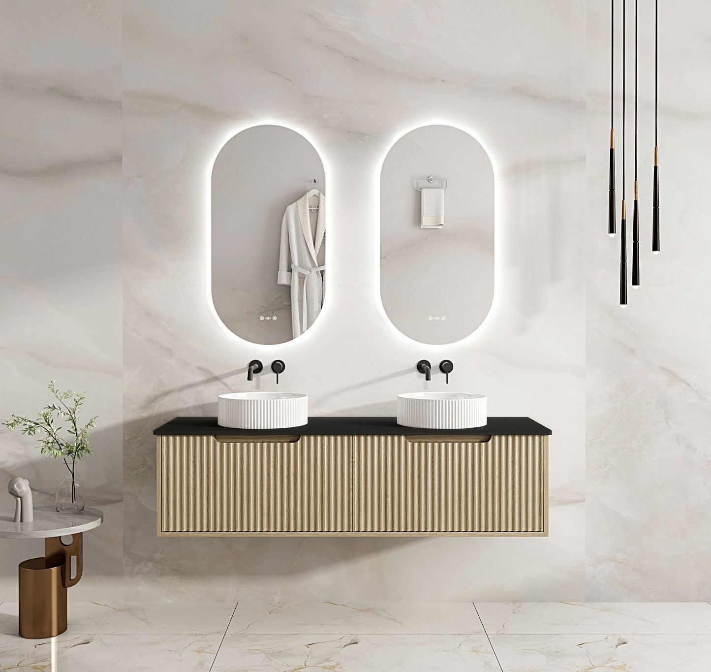 Fluted Rhea 1500mm Wall-Hung Cabinet - Natural Oak