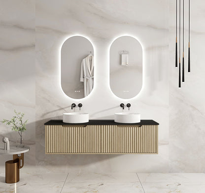 Fluted Rhea 1500mm Wall-Hung Cabinet - Natural Oak