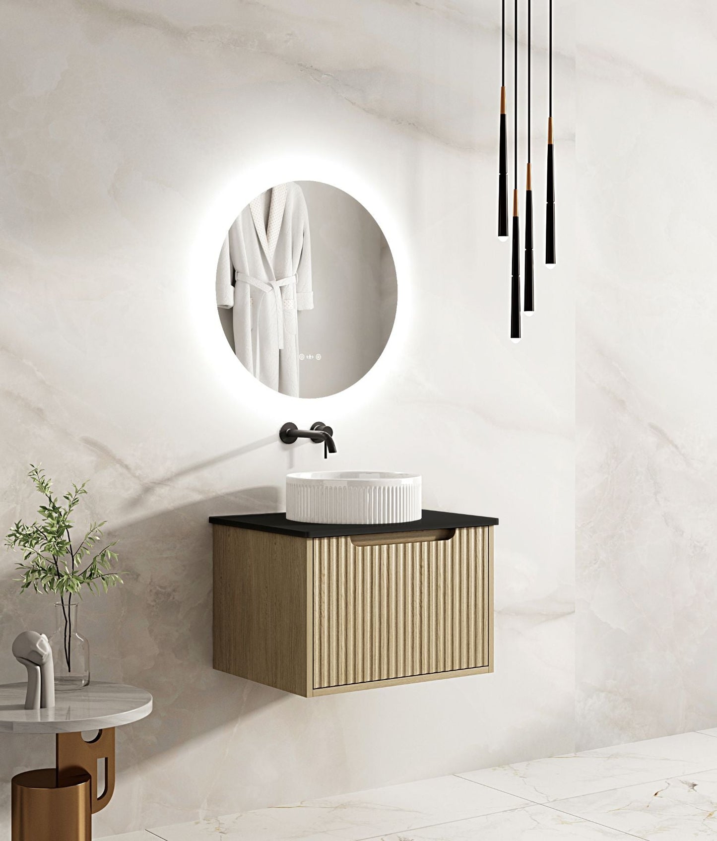 Fluted Rhea 600mm Wall-Hung Cabinet - Natural Oak
