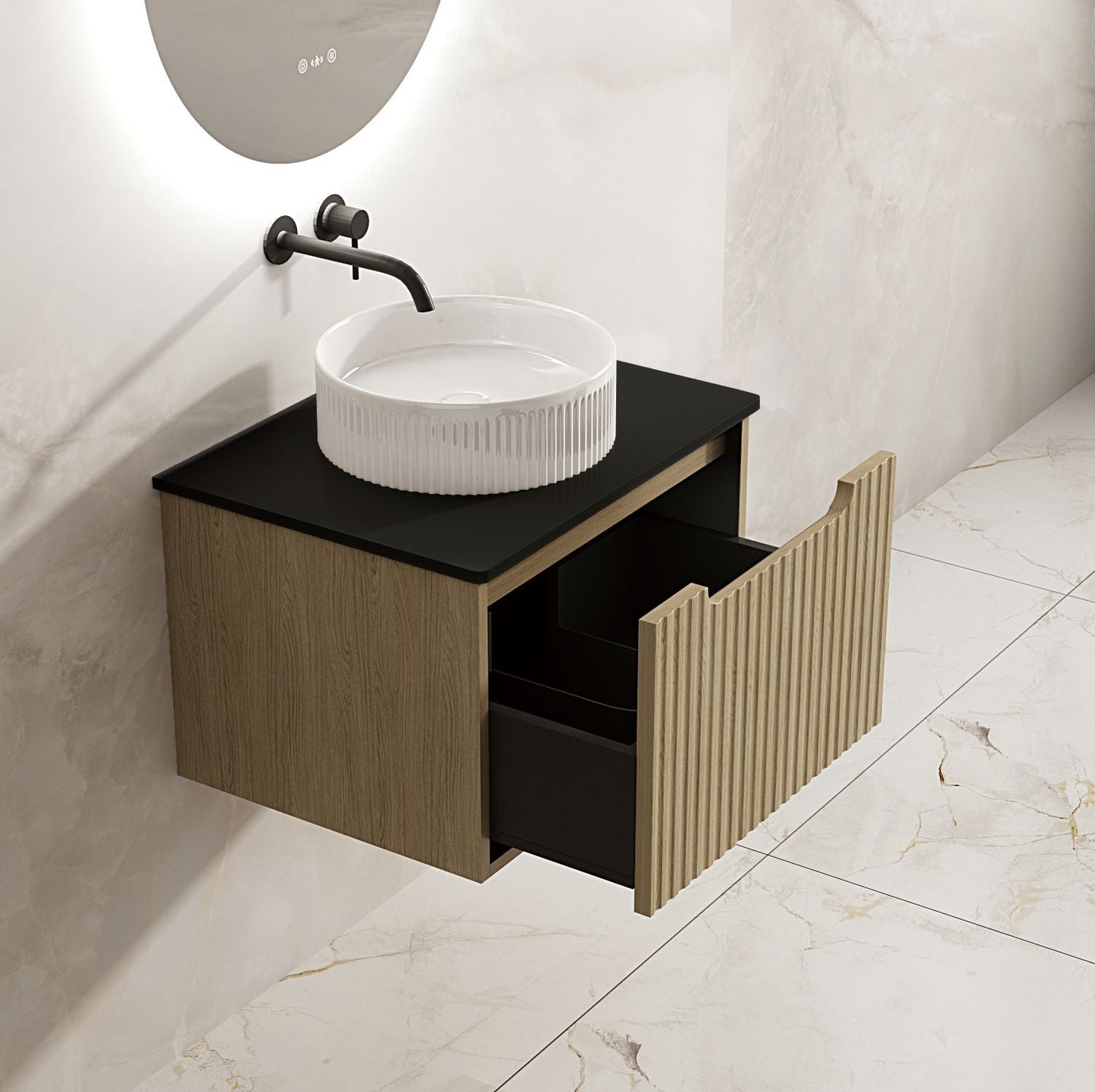 Fluted Rhea 600mm Wall-Hung Cabinet - Natural Oak
