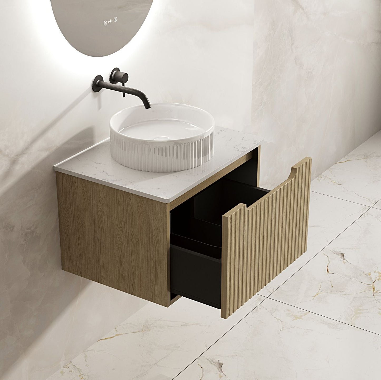 Fluted Rhea 600mm Wall-Hung Cabinet - Natural Oak