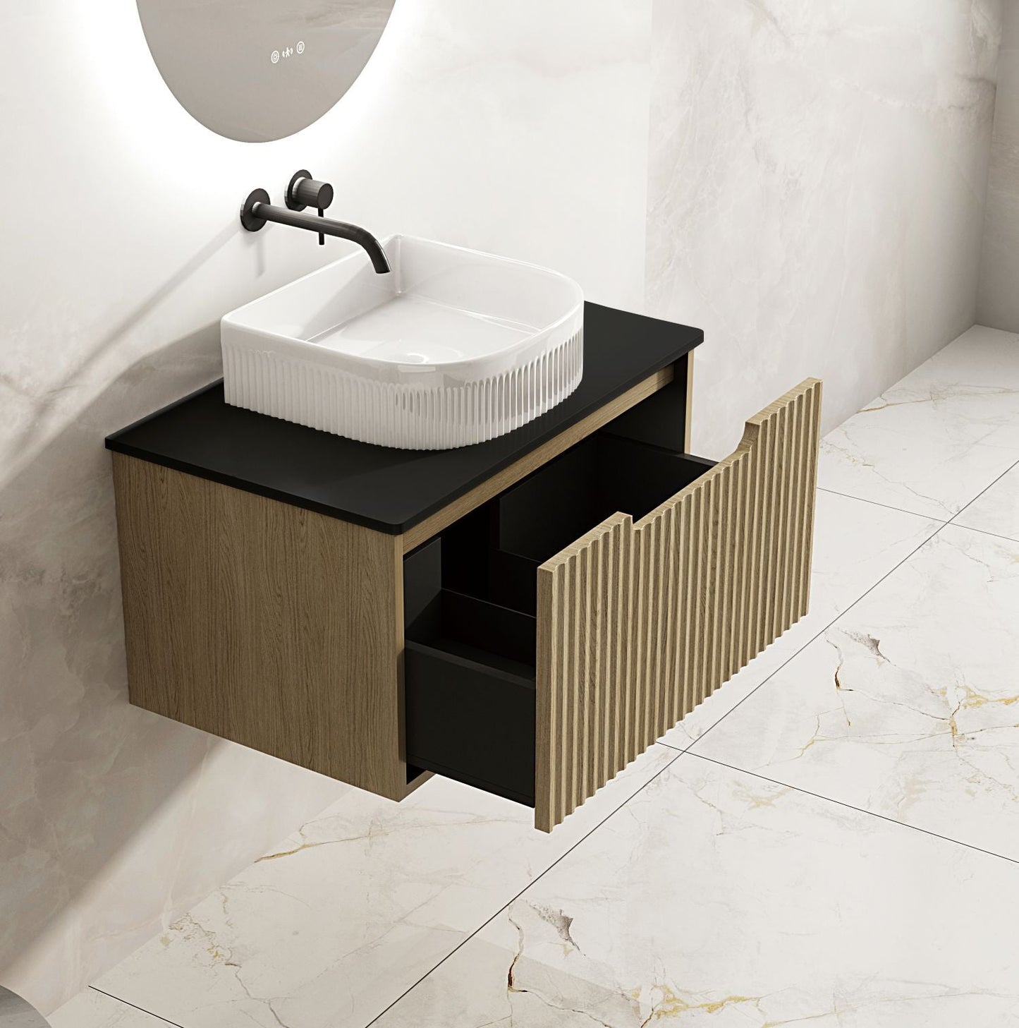 Fluted Rhea 750mm Wall-Hung Cabinet - Natural Oak