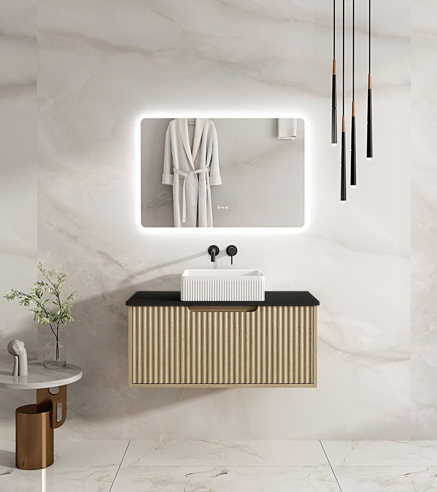 Fluted Rhea 900mm Wall-Hung Cabinet - Natural Oak