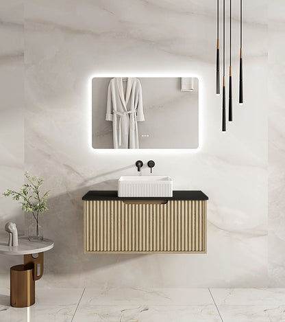 Fluted Rhea 900mm Wall-Hung Cabinet - Natural Oak
