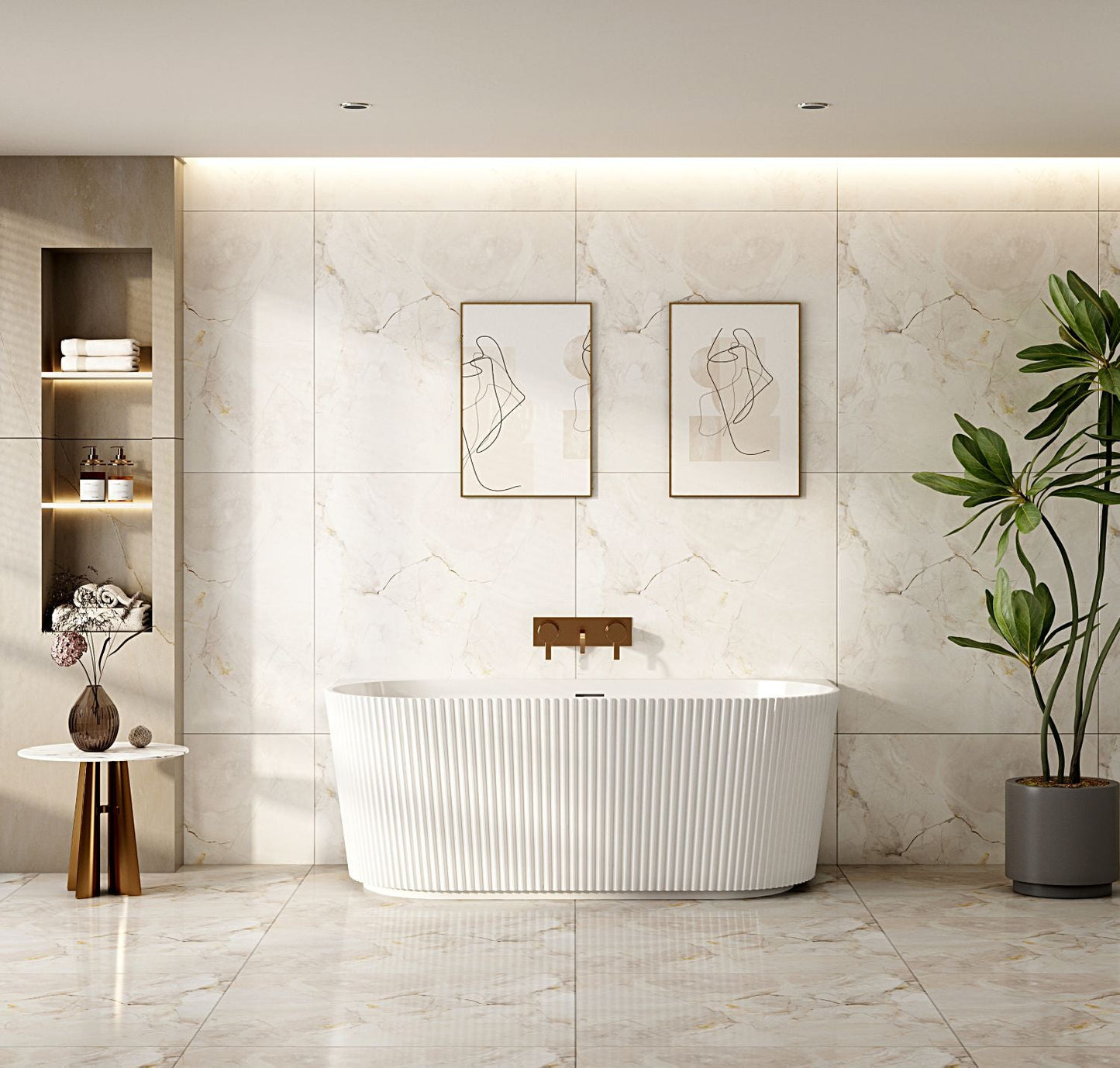 Rose Fluted Back-to-Wall Bathtub - Matt White 1500mm, 1700mm