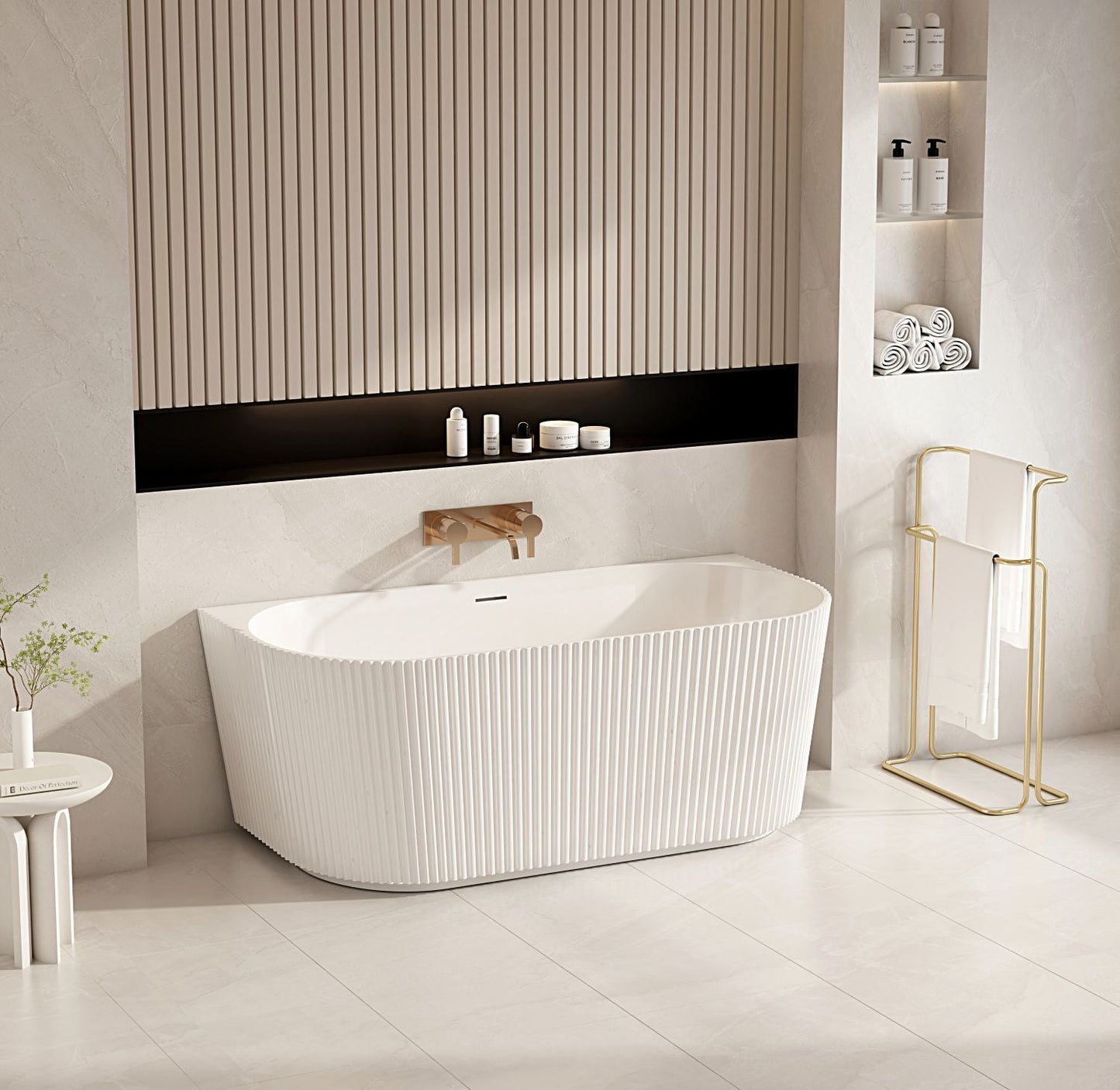 Rose Fluted Back-to-Wall Bathtub - Matt White 1500mm, 1700mm