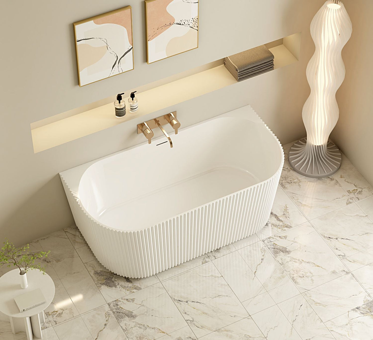Rose Fluted Back-to-Wall Bathtub - Matt White 1500mm, 1700mm
