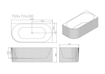 Rose V-Groove Corner Bathtub - Matt White 1500mm, 1700mm