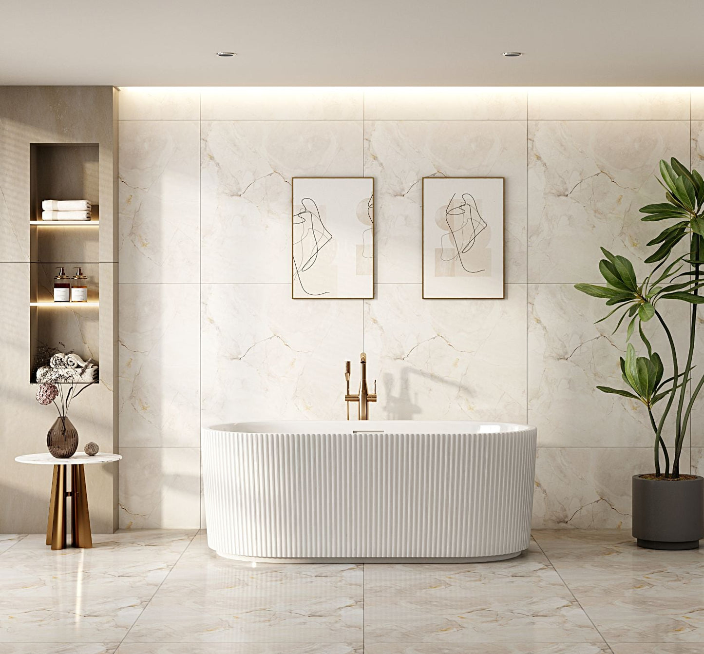 Rose Fluted V-Groove Freestanding Bathtub - Matt White 1500mm, 1700mm