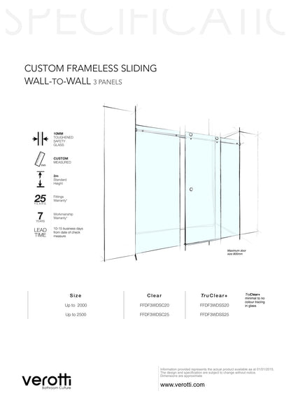 Custom Frameless Sliding Wall-To-Wall (3 Panels)