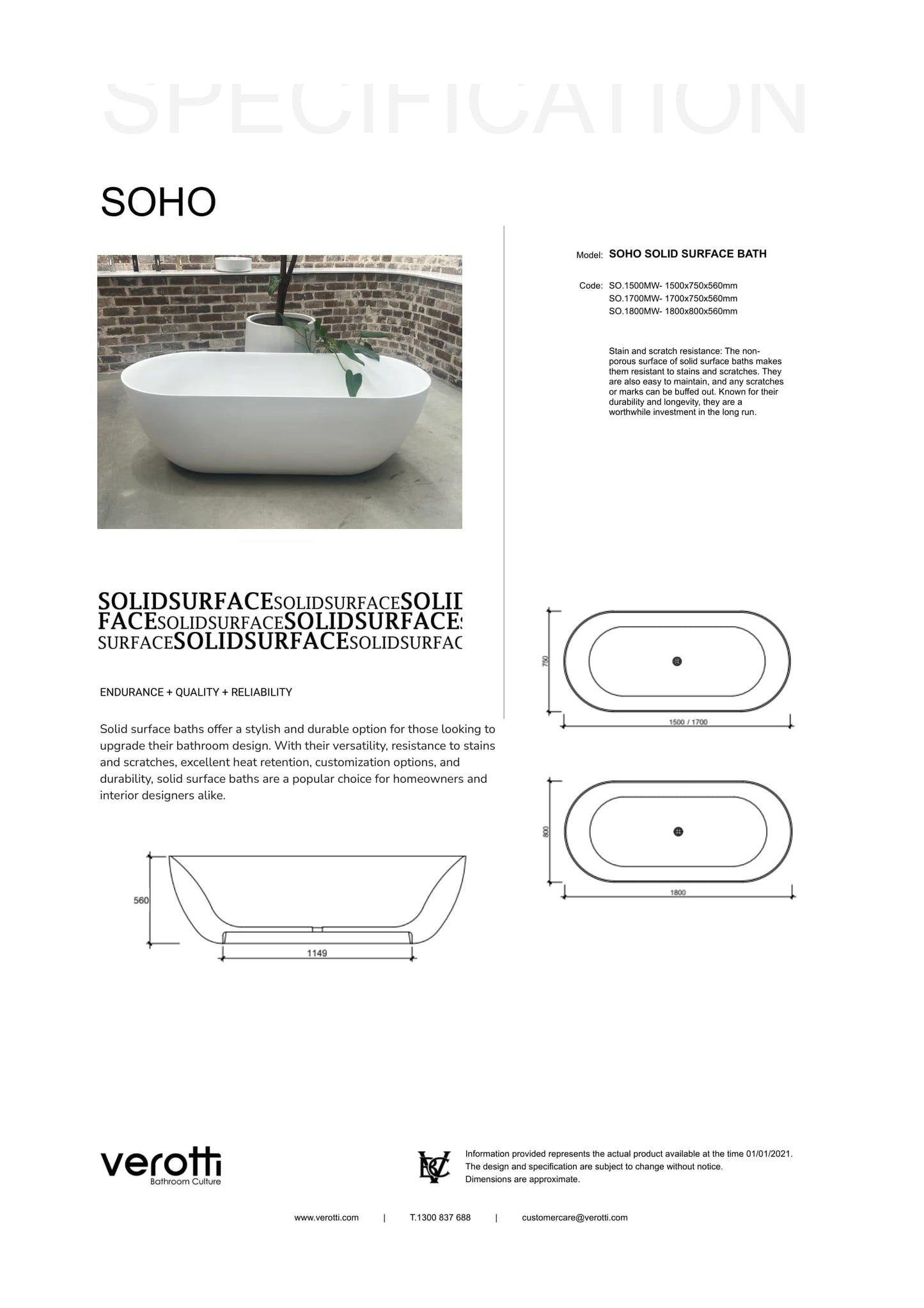 SOHO SOLID SURFACE FREESTANDING BATH