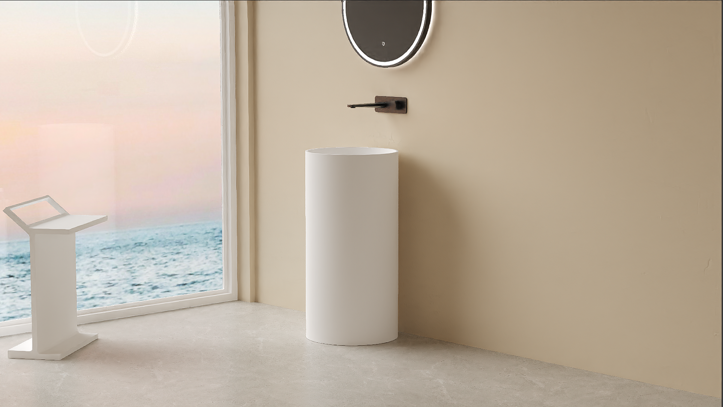 Olley Solid Surface Stone Pedestal Basin
