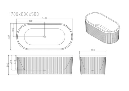 Tyler Freestanding Fluted Bathtub – Gloss White 1500mm, 1700mm