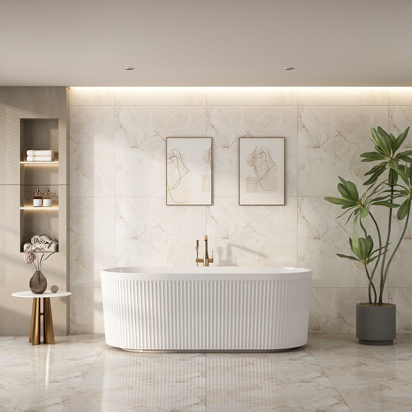 Tyler Freestanding Fluted Bathtub – Gloss White 1500mm, 1700mm