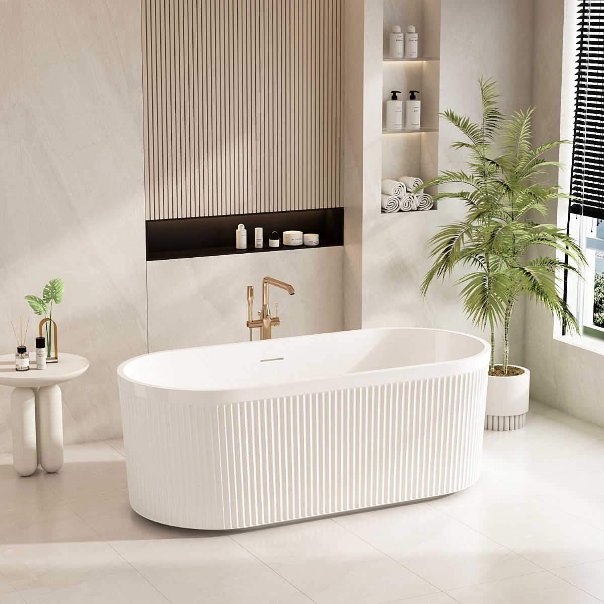 Tyler Freestanding Fluted Bathtub – Gloss White 1500mm, 1700mm