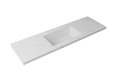Carrara sintered stone seamless joined with fine ceramic basin