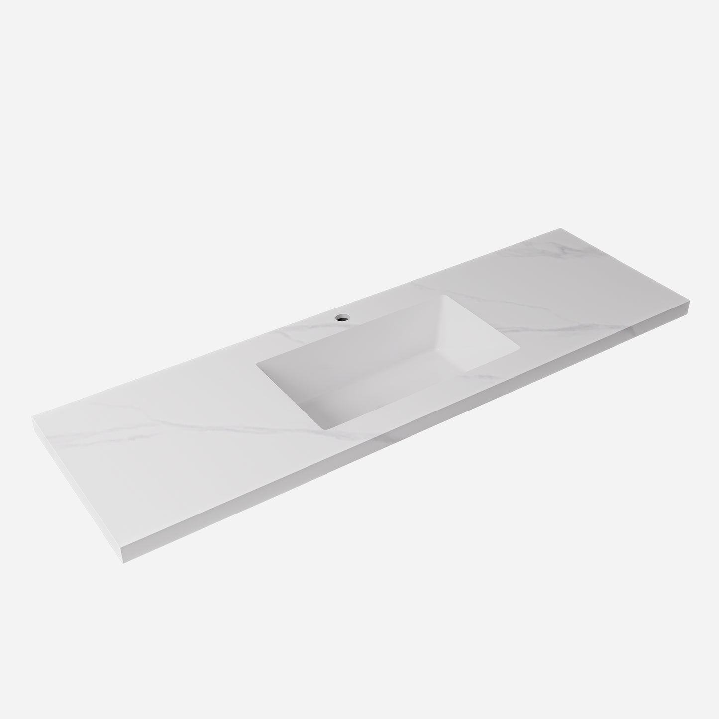 Carrara sintered stone seamless joined with fine ceramic basin