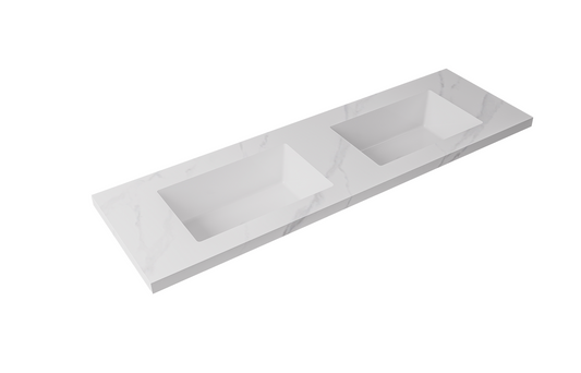 Carrara sintered stone seamless joined with fine ceramic basin