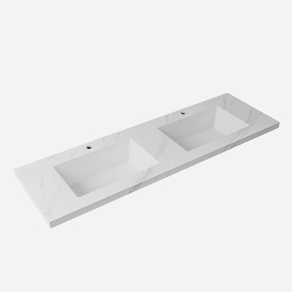 Carrara sintered stone seamless joined with fine ceramic basin
