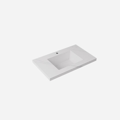 Carrara sintered stone seamless joined with fine ceramic basin