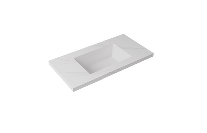 Carrara sintered stone seamless joined with fine ceramic basin