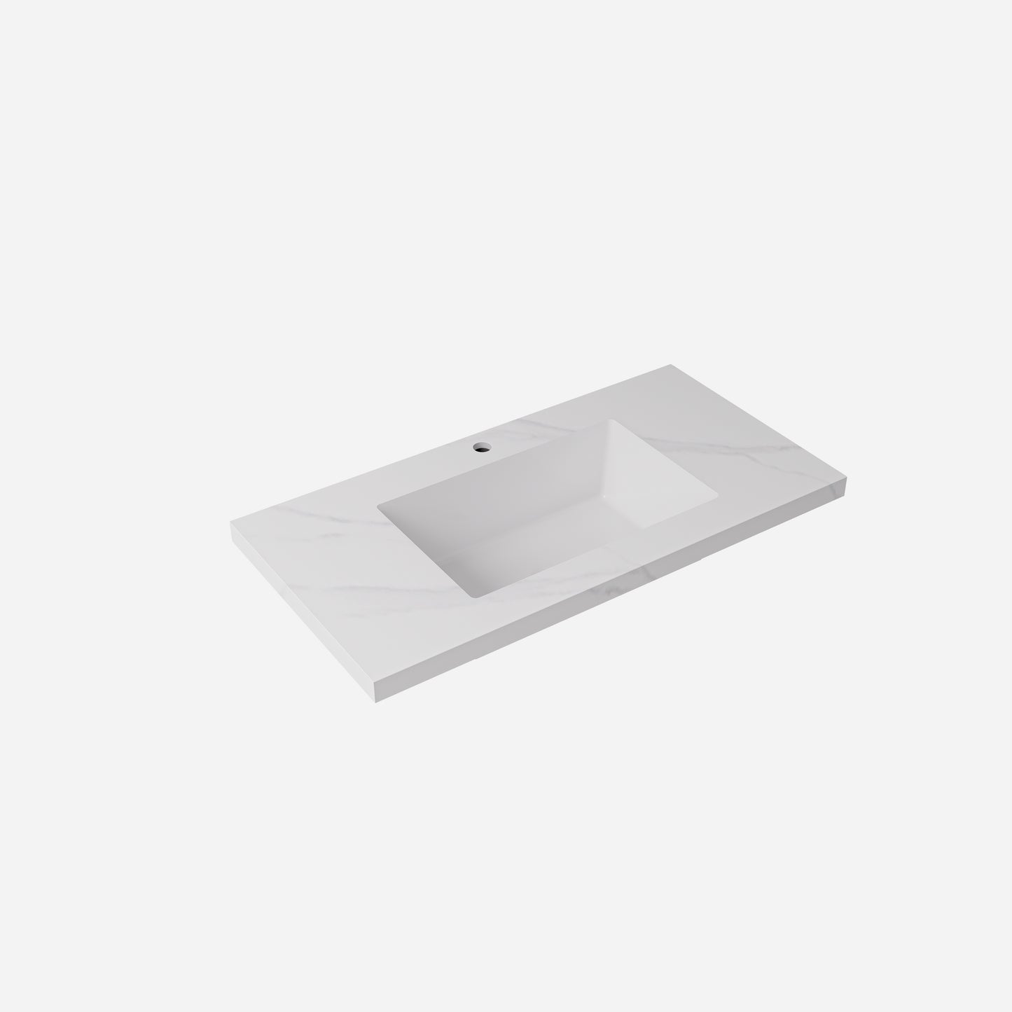 Carrara sintered stone seamless joined with fine ceramic basin