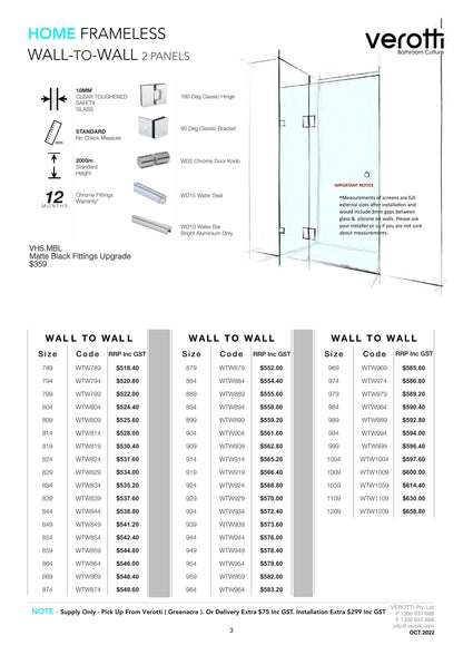 Verotti Home Frameless Wall-To-Wall 2 Panels