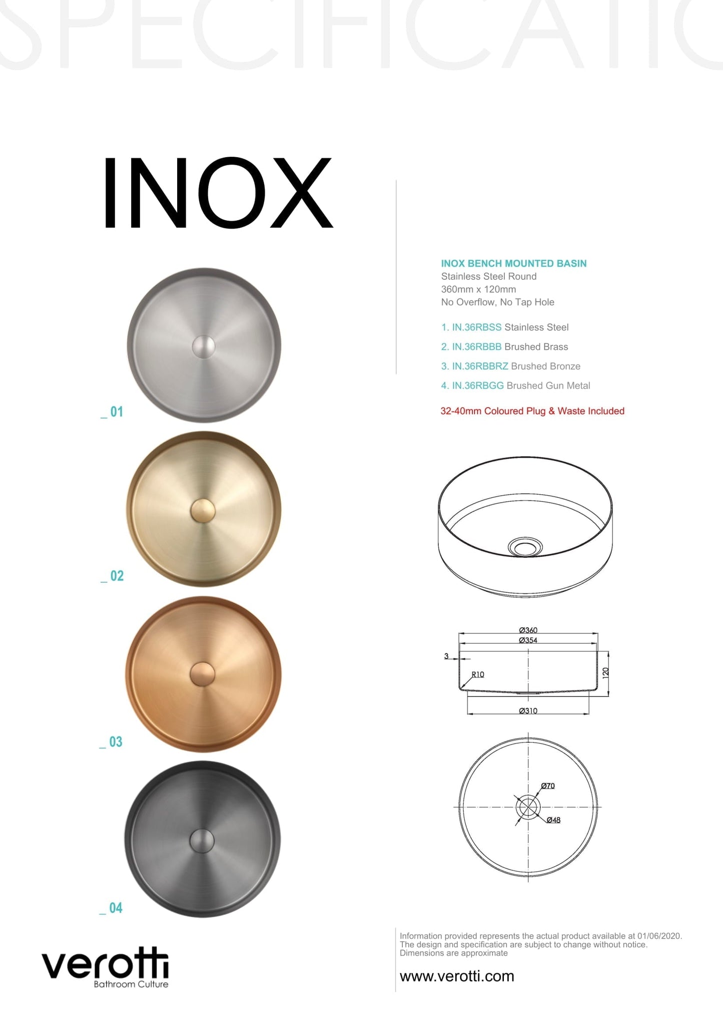 INOX STAINLESS STEEL BASIN ( W360, H110 )