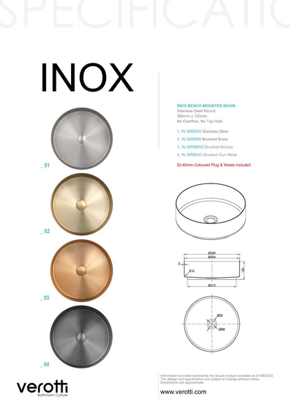 INOX STAINLESS STEEL BASIN ( W360, H110 )