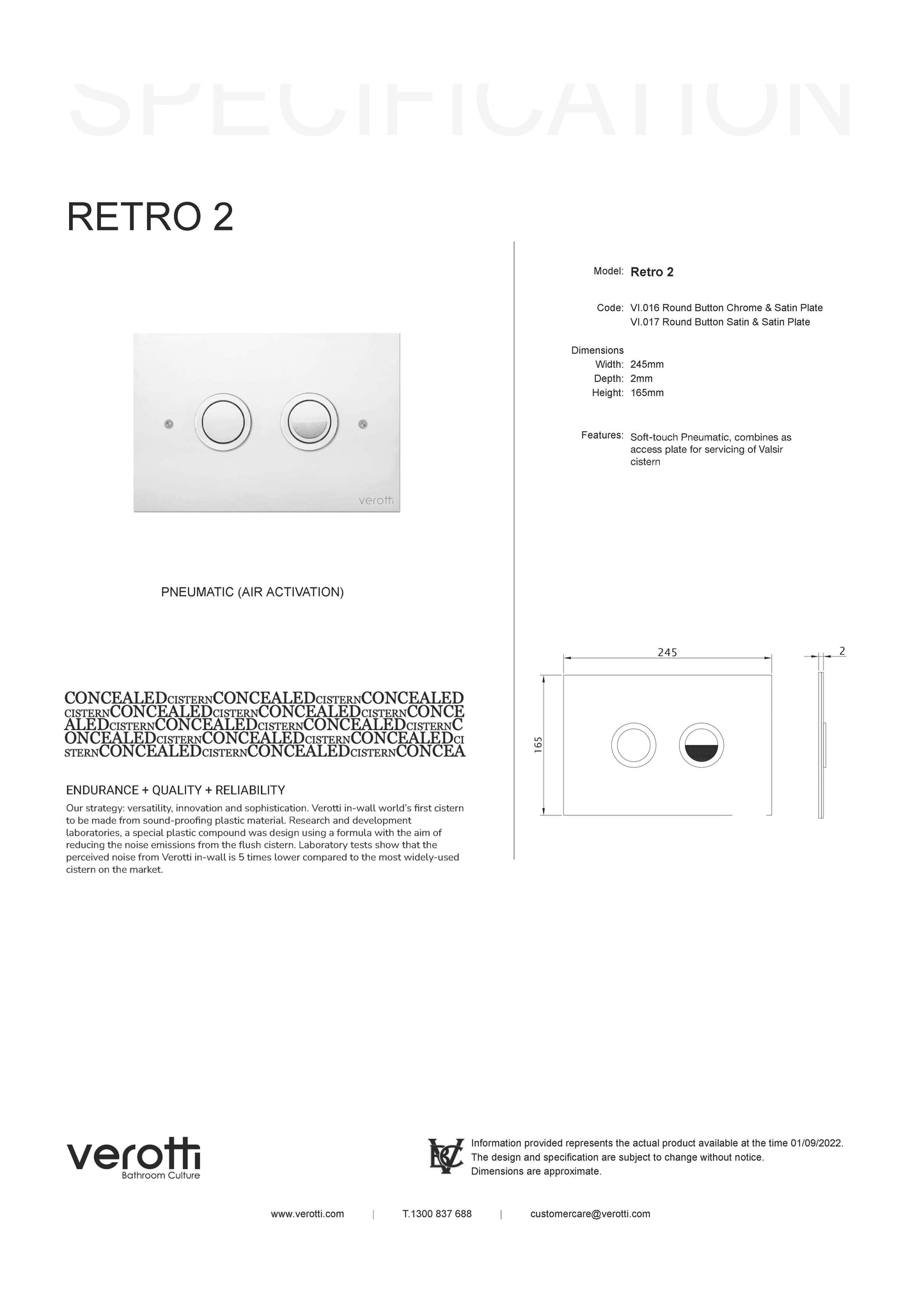 RETRO 2 | SATIN STAINLESS STEEL - PNEUMATIC 245 x 165