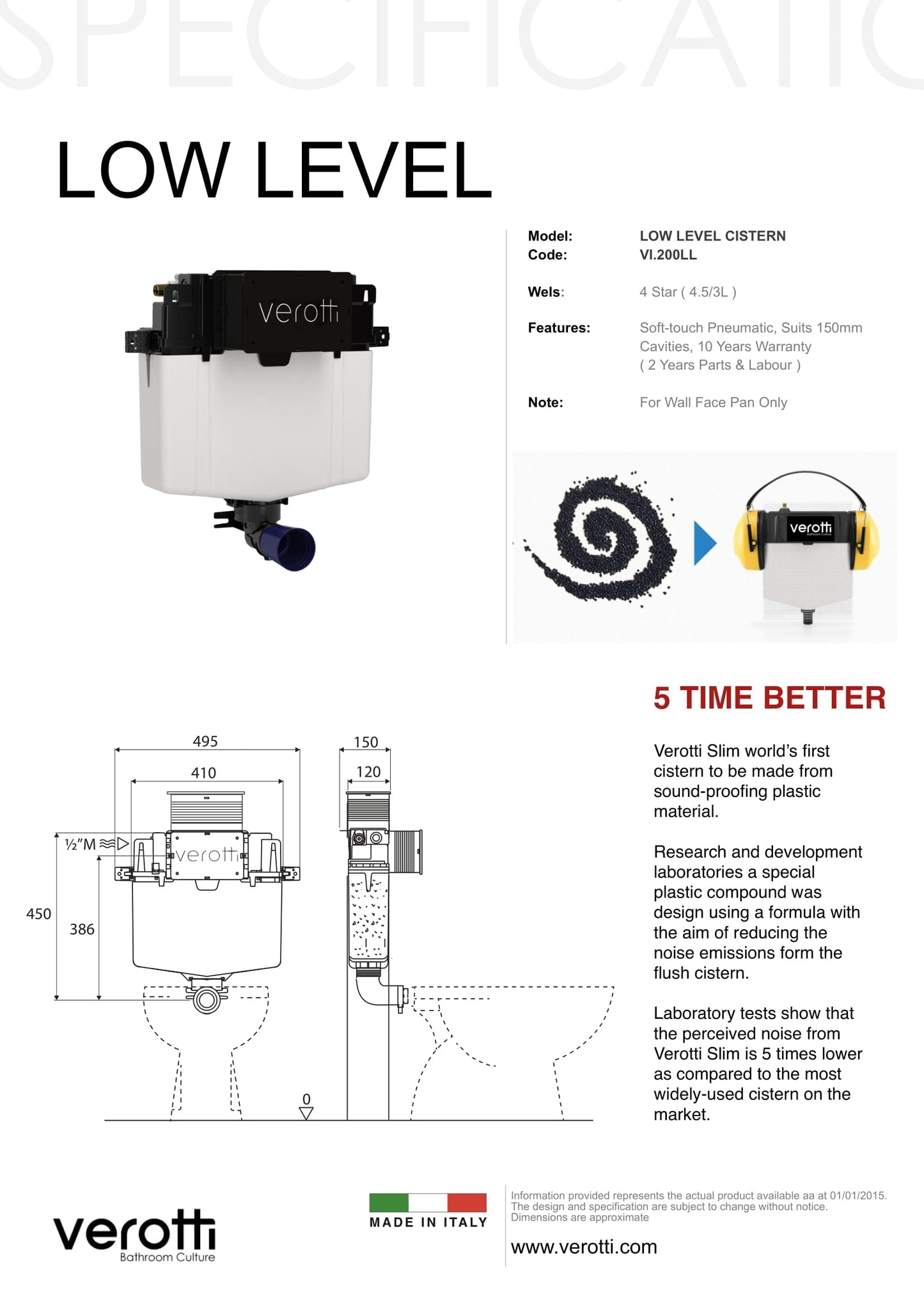 VEROTTI - LOW LEVEL PNEUMATIC UNDER COUNTER CONCEALED CISTERN