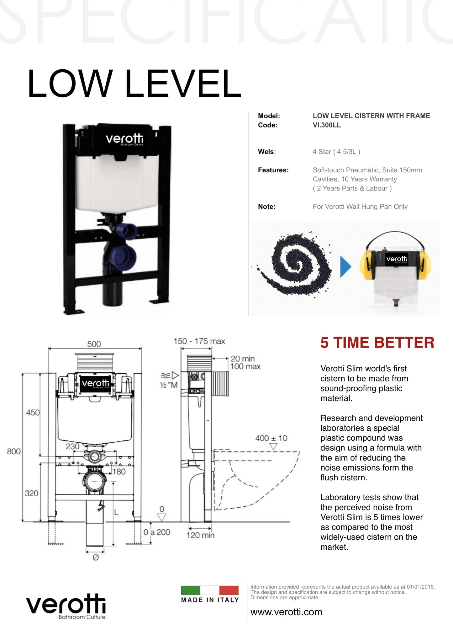 VEROTTI LOW-LEVEL CISTERN & FRAME – FOR WALL HUNG PANS ONLY
