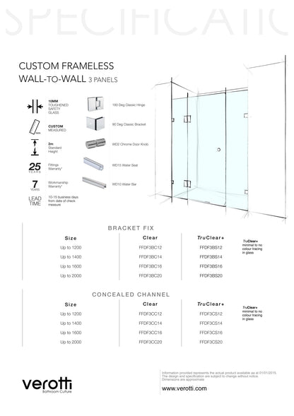 Custom Frameless Wall-To-Wall (3 Panels)