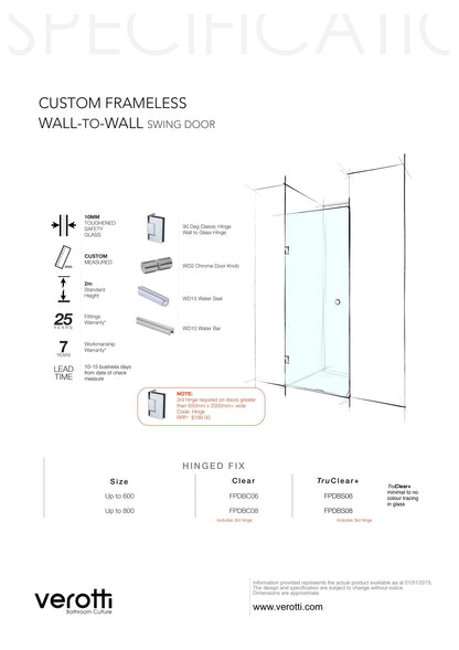 Custom Frameless Wall-To-Wall (Swing Door)